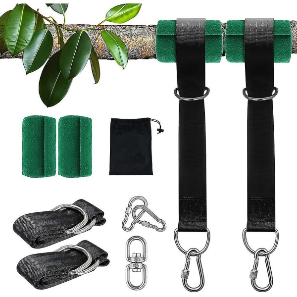Tree Swing -ripustushihnasarja 2x5 jalkaa Heavy Duty -keinuripustin karabiinien, puunsuojaimien ja kääntökoukun kanssa