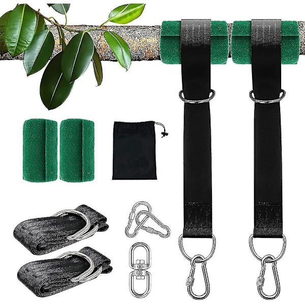 Tree Swing -ripustushihnasarja 2x5 jalkaa Heavy Duty -keinuripustin karabiinien, puunsuojaimien ja kääntökoukun kanssa