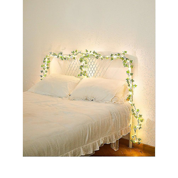 20 Led Kunstig Maple Green Leaf Rattan Garland String Lights Vine Fairy Led Kobbertråd Dekor Solar Powered Battery 6.6ft