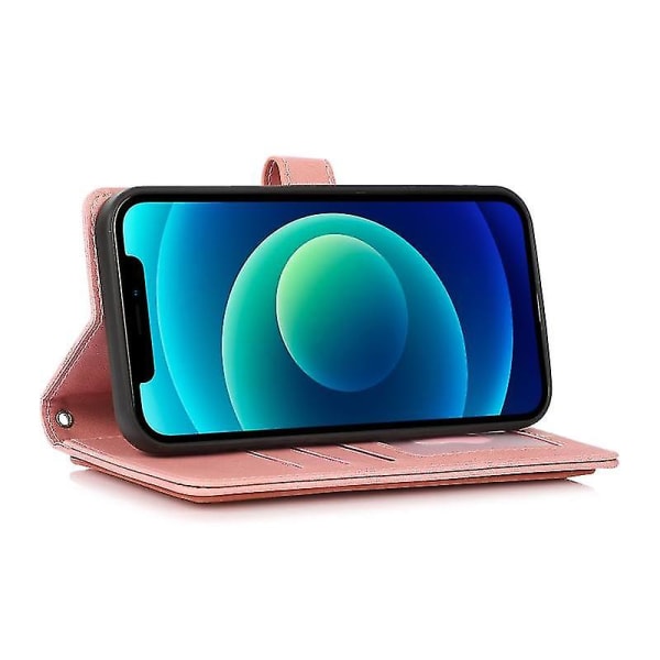 Til Iphone 13 Pu + Tpu Horisontal Flip lædertaske med holder & kortslot & pung & snor (pink)