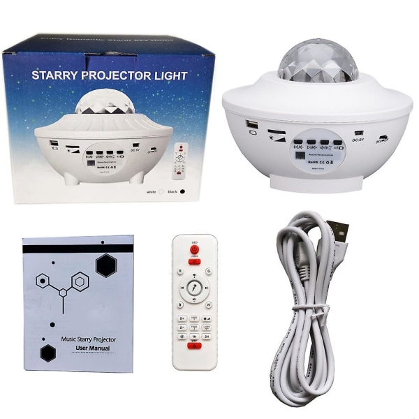 Led Galaxy Starry Night Light Projektor Ocean Star Sky Party Højttalerlampe Fjernbetjening White