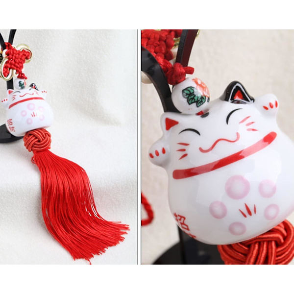 Feng Shui Lucky Cat Keramiskt hängande charm hängande för rikedom Fortune