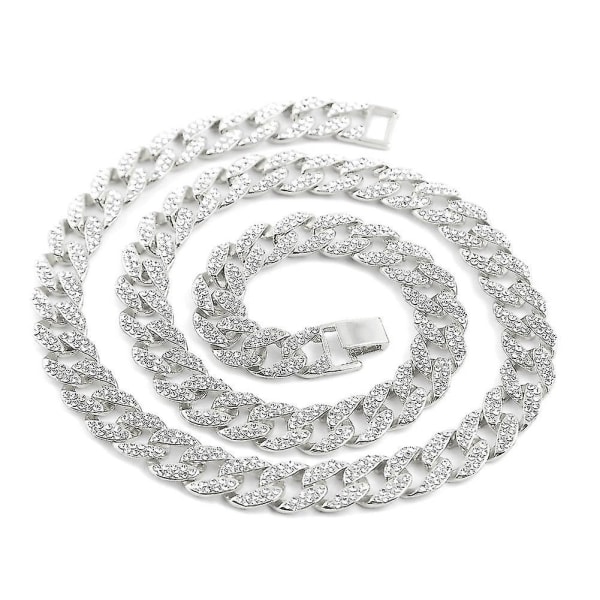 Crystal Gold Finish Miami cubanske Link Chain Mænd Hip Hop halskæde smykker Silver
