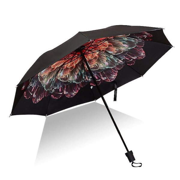 Paraply Mænd Regn Kvinde Vindtæt Stor Paraguas 3d Blomsterprint Solrig Anti-sol 3 Foldeparaply Udendørs Parapluie F