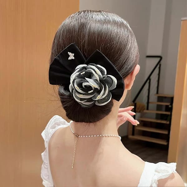 【BQ】Hårband Lättanvänd Fransk Spiral Hårslips med 3D Mesh Garn Blomdekor Tråd Hårknutsformare Håraccessoarer E