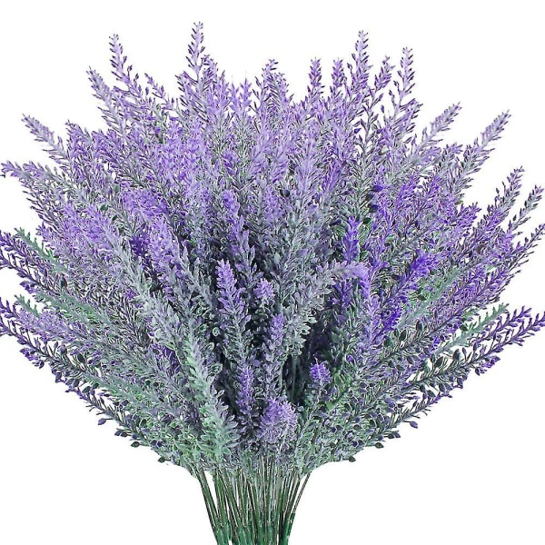 4 stk kunstige blomster flokket plast lavendel bundt falske planter bryllup trense buket indendørs udendørs hjem 6PCS