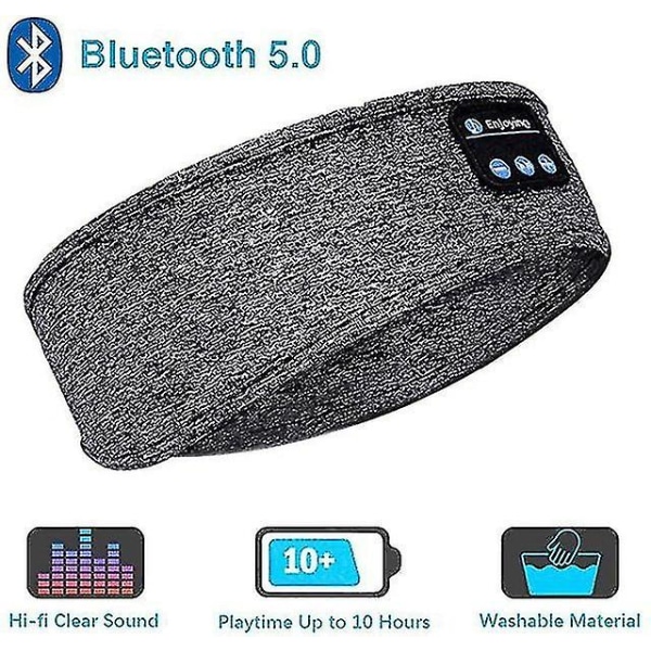 3 i 1 Bluetooth-sovehodetelefoner Sportshodebånd Tynn Myk Elastisk Komfortabel trådløs musikkhodetelefoner Sidesovende øyemaske Grey