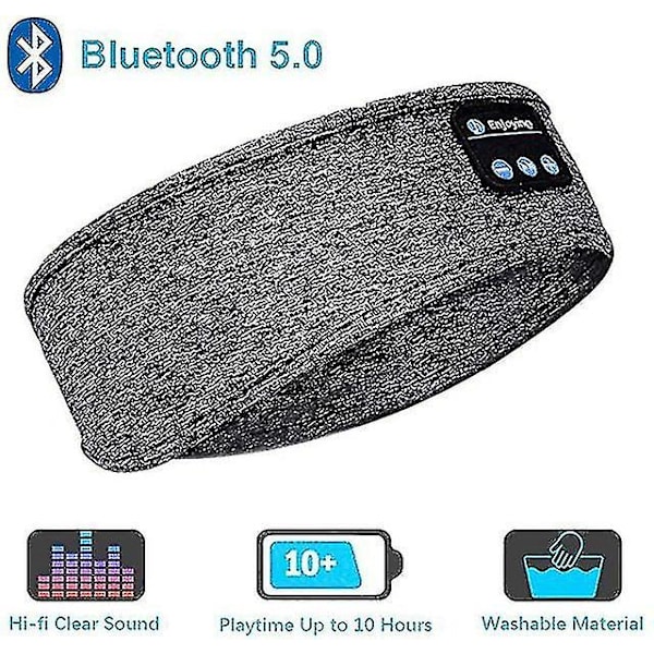 3 in 1 Bluetooth Sleeping Kuulokkeet Urheilupääpanta Ohut Pehmeä Joustava Mukava Langaton Musiikkikuulokkeet Sivuun Sleeping Silmänaamari Grey