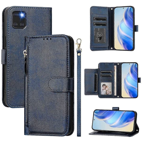 【BQ】Etui til Samsung Galaxy Note 10 Lite Lynlås Håndtaske Pung Læder ... Blue