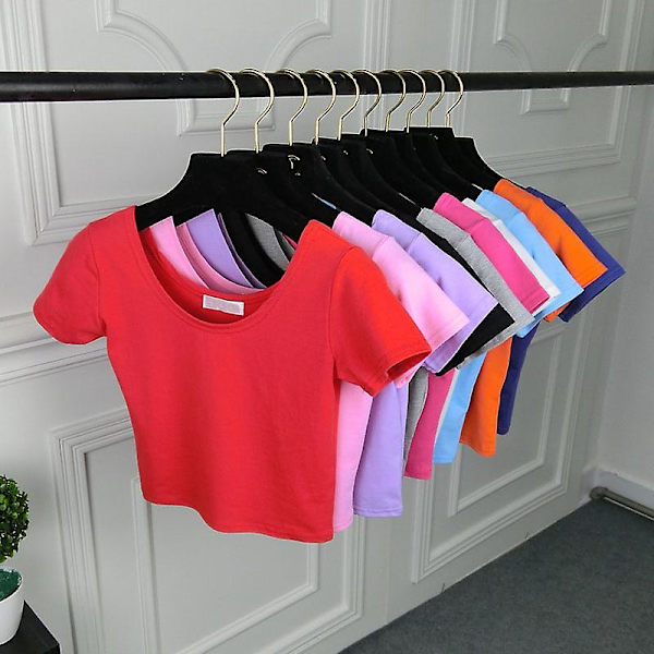 U-hals Sexet Crop Top Dame Kortærmet T-shirt T-shirt Basic Stretch T-shirts Kvinder Harajuku Slank Kvinder Top Til Kvinder Tøj L L