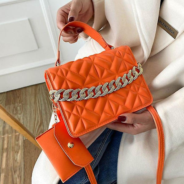 Orange New Fashion One-Soulder Messenger Bag Rhombus Small Square Bag Handväska