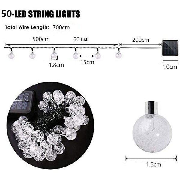 Solar String Lights, 50 Led utomhus Crystal Ball dekorativa lampor