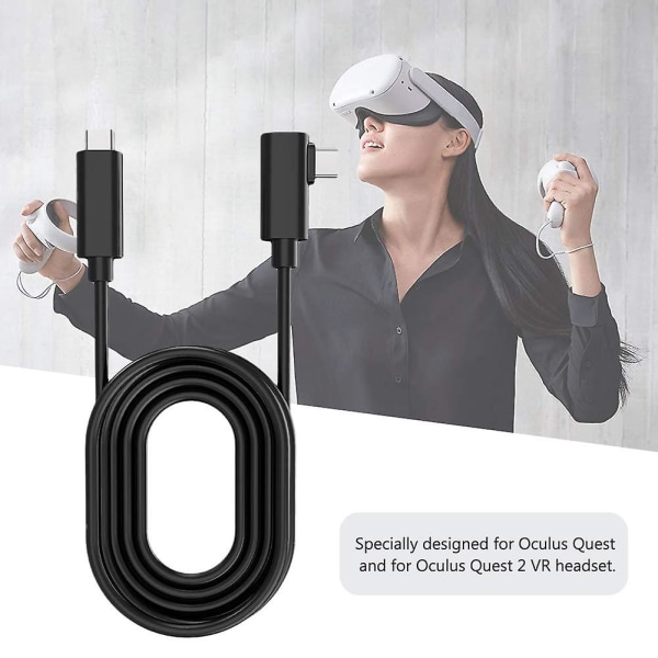 2-pak Oculus Quest 2 Link-kabel, usb C til C-kabel til linkservice og opladning, højhastighedsdataoverførsel, hurtig opladerledning 90 grader vinklet Type C, com black 01 3.28 feet