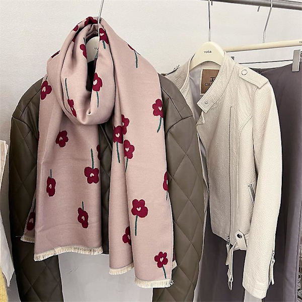 Imiterad kashmirscarf kvinnor färgmatchande blommor mode vinterscarf höst och vinter ny koreansk matchande sjal Pink 65x180