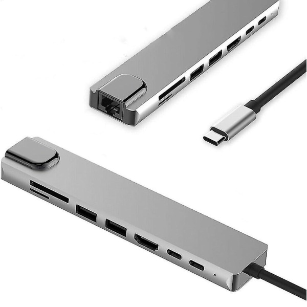 8 In1 Usb-c 3.1 till Type-c USB 3.0 Hub, HDMI Rj45 Ethernet Micro Adapter