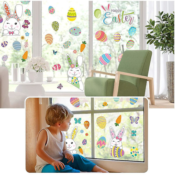Easter Window Stickers, Easter Decorations 9 Sheets Easter Bunny Window Clings Pvc Static Stickers A