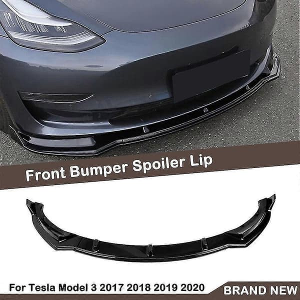 【BQ】Blank Svart Frontfanger Spoiler Beskyttelse Kompatibel med 2017 2018 2019-22 Tesla Model 3-Perfekt