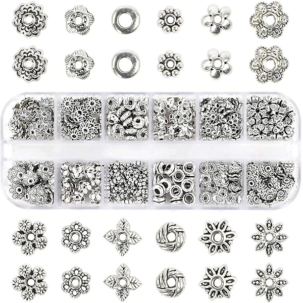 360 st Silver Spacer Beads Kepsar 12 stilar Smycketillbehör för smyckestillverkning