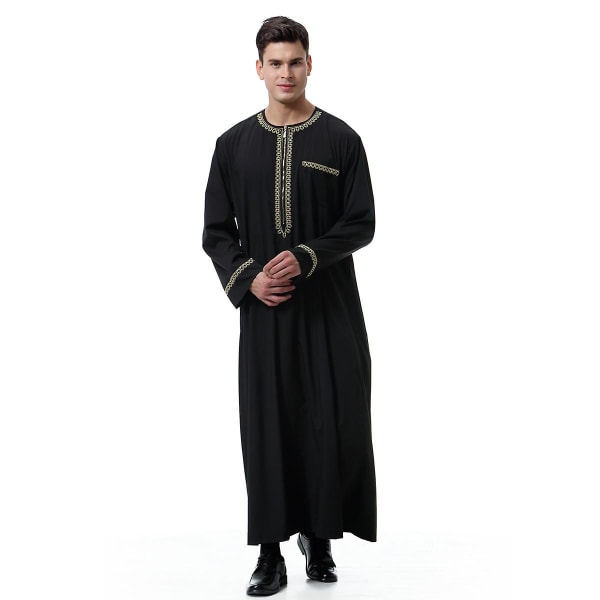 Mænd Muslim Saudi Robe Kaftan Dubai Tunika Lang Top Bluse Thobe beige M