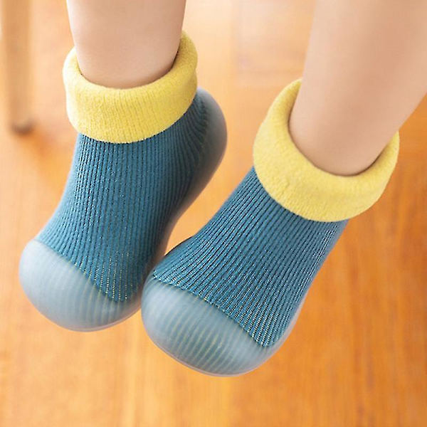 Nya förtjockade barnstrumpor Skor Vinter Supervarma Baby Pojkar Flickor Sneakers Nyfödda inomhusskor Golvskor Toddler 2-4 Years Green