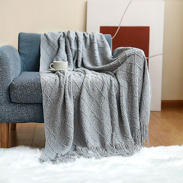 Inya Slängfilt Strukturerad Solid Mjuk Soffa Soffa Överdrag Dekorativ nordisk stickad filt Tyngd juldekor Plädar diamond light grey 130x230cm