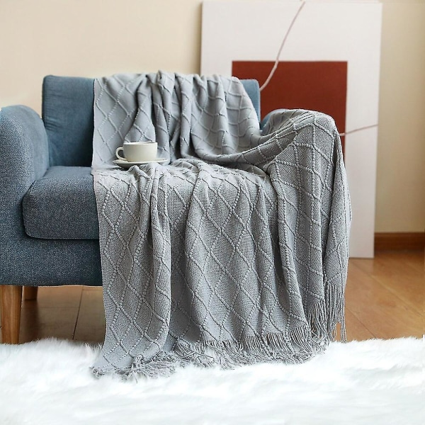 Inya Slängfilt Struktureret Solid Mjuk Soffa Soffa Overdrag Dekorativ nordisk stickad fil Tyngd juldekor Plädar diamond light grey 130x230cm