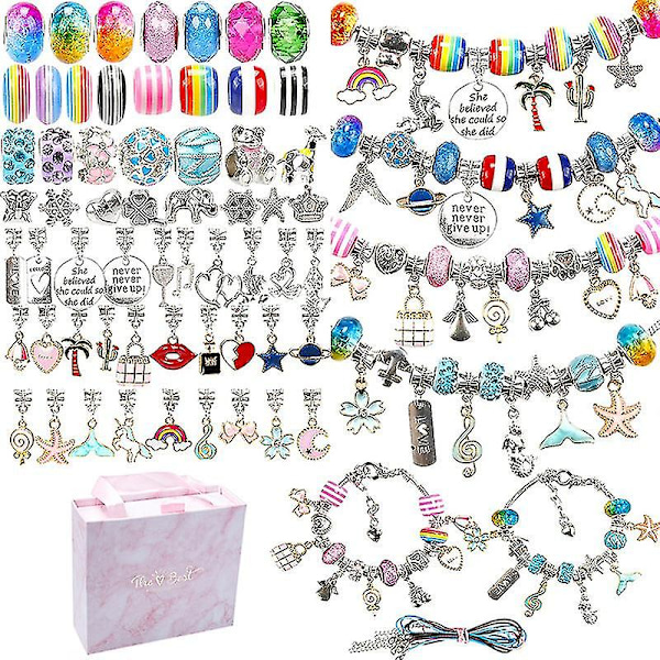 Charm Armbånd Making Kit, 127 stk Charm Beads Armbånd Smykke Making Crafts Kit