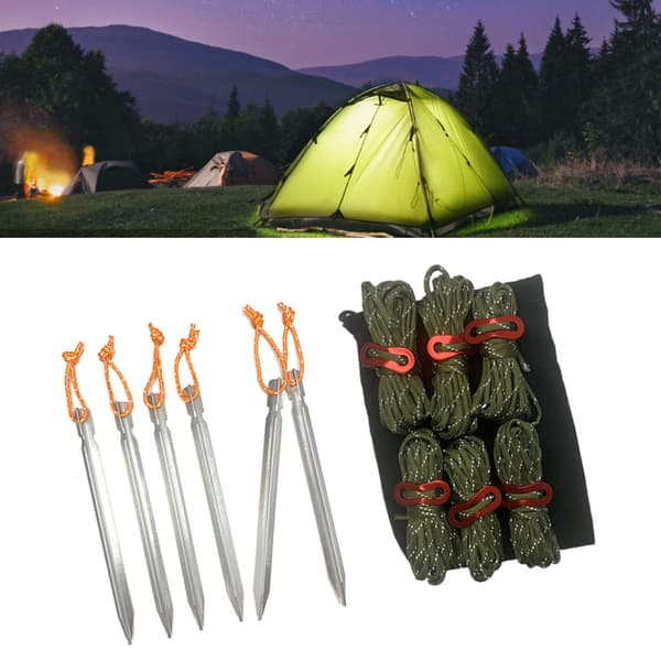 Reflekterende teltrebsæt med spænder og opbevaringspose til camping, armygrøn