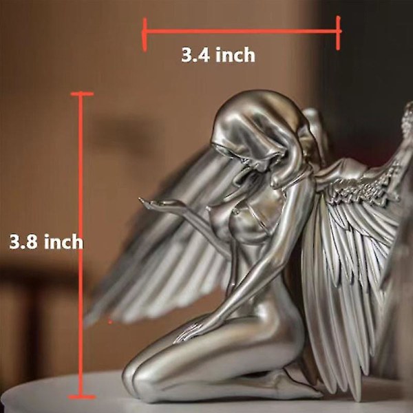 Angel Fairies figur, kunst engel kvindelig kvinde vinge knælende kappe hat nøgen nøgen sexet menneskekrop sølv harpiks figur