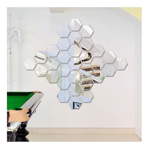 12 stk sekskantede speilveggklistremerker Gjør-det-selv-kunst hjemmedekorasjon Stuehåndverk Silver