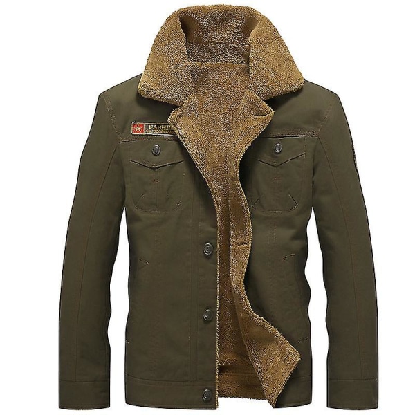 Men Winter Plus Velvet Coat Lapel Tjock Workwear Jacka Warm Casual Ytterkläder Army Green M