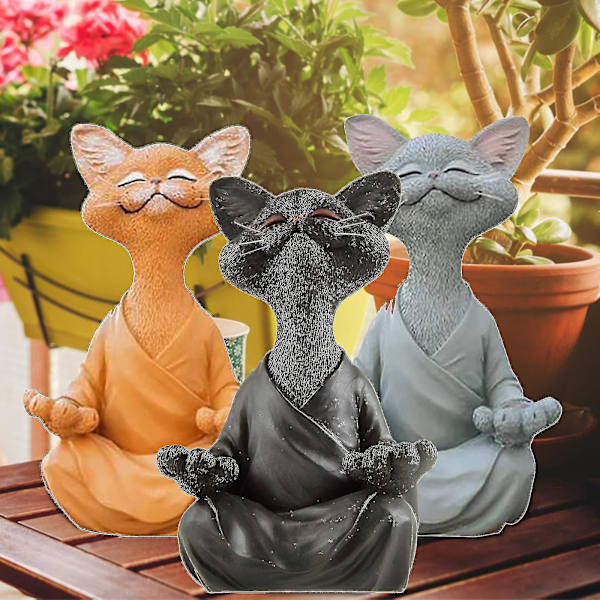 Nyckfull Buddha Cat Figurine, Meditation Yoga Collectible, Cat Lover Gifts Grey