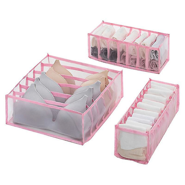 3 set alusvaatteiden organizer, taitettavat rintaliivit alusvaatteiden vetolaatikon organizer alusvaatteille, sukkaille, solmioille, rintaliiville, alusvaatteiden säilytyslokerolle pink