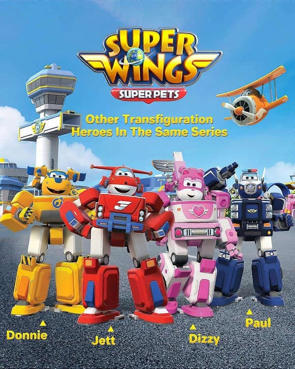 【BQ】Super Wings - 7' Dizzys redningsbugseringskøretøj med 2' Rosa Transform-a-Bot Minifigur, Transformerende flylegetøj - Perfekt