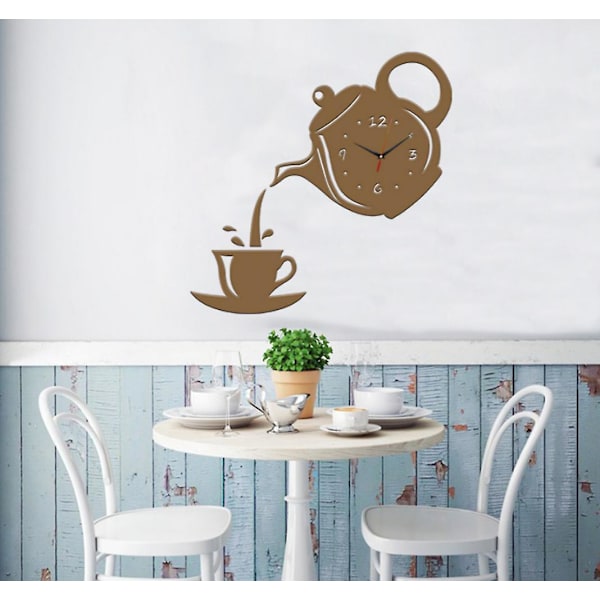 Vægure Kreativ gør-det-selv Akryl Kaffekop Tekande 3d Vægur Dekorativ