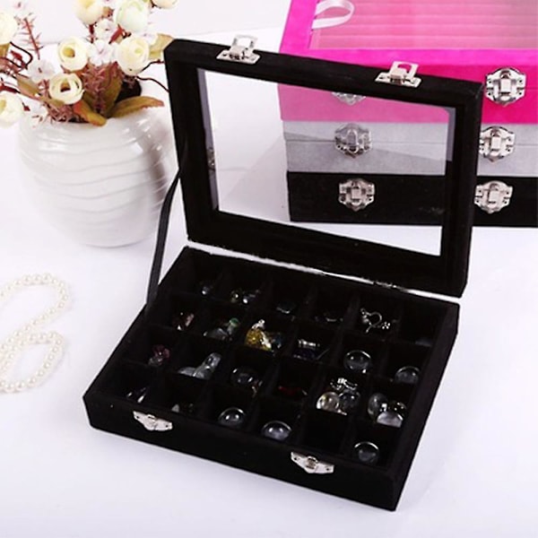 Clear Lock Sammet 24 Grid Smyckesbricka Transparent Smycken Display