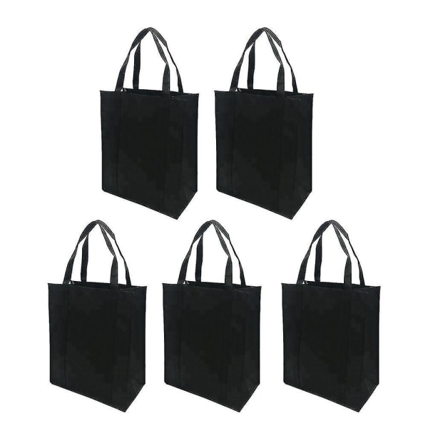 5 stk ikke-vevde stoffer handlepose Sammenleggbar gjenbrukbar veske for utendørs shopping (svart, 30x25x10cm)