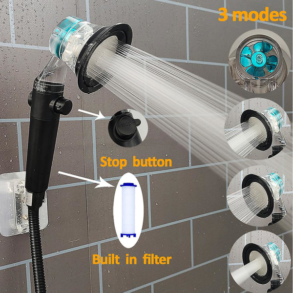 Högtrycksduschmunstycken Handhållen turbofläkt Dusch Hydro Jet duschhuvudsats med filter Turboladdat duschhuvud Only Filter
