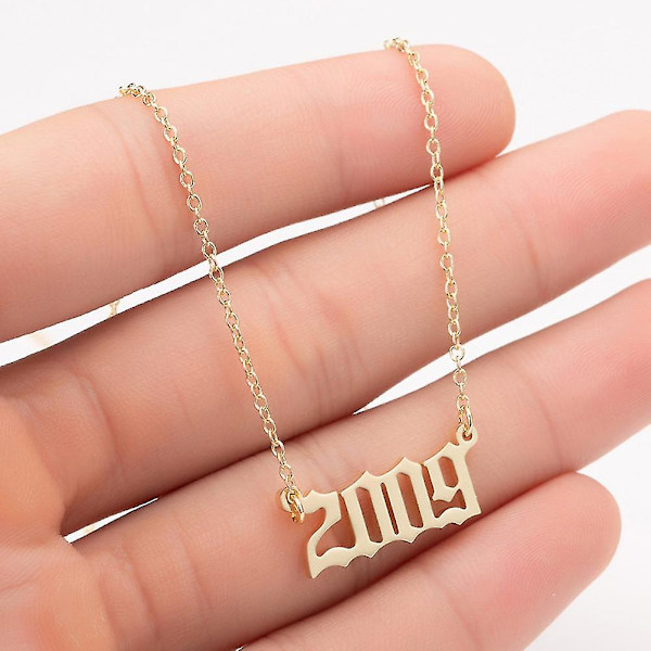 1980-2019 Birth Year Number Charm Pendant Stainless Steel Chain Necklace Jewelry Silver 1999