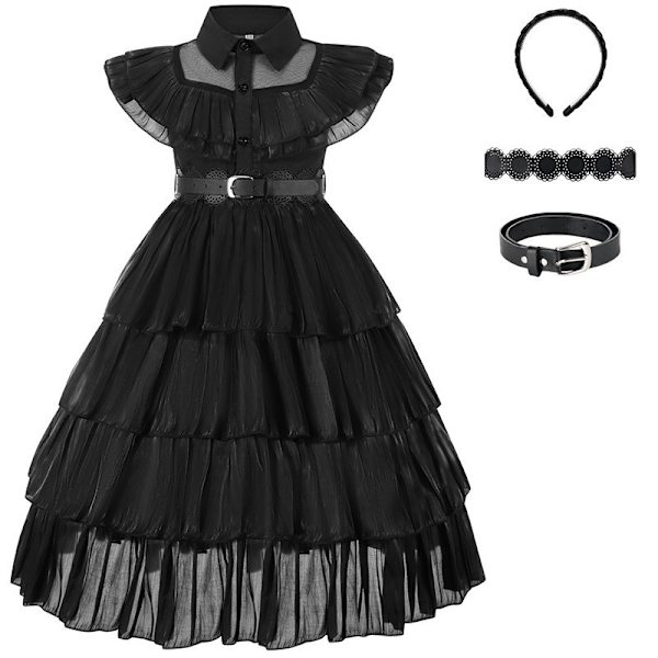 Halloween nye cos Addams Family onsdag piger sort klänning bal 130cm