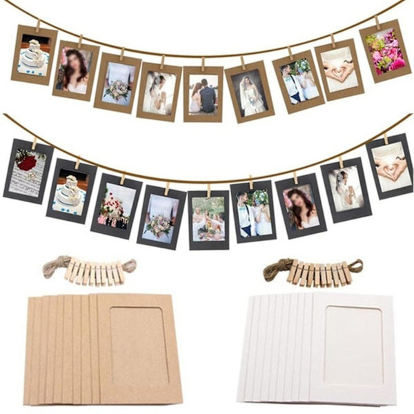 1 Set Hanging Photo Frames Adjustable Hanging Rope Dust-proof Paper Diy Photo Collage Frames Home Decoration Black