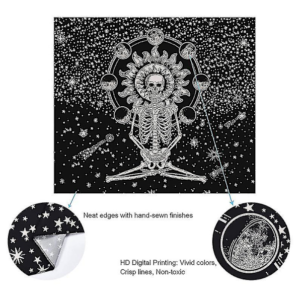 Skeleton Tapestry Gothic Bohemian Seinäkoriste Kodinsisustus Peitto päiväpeite 148x200cm