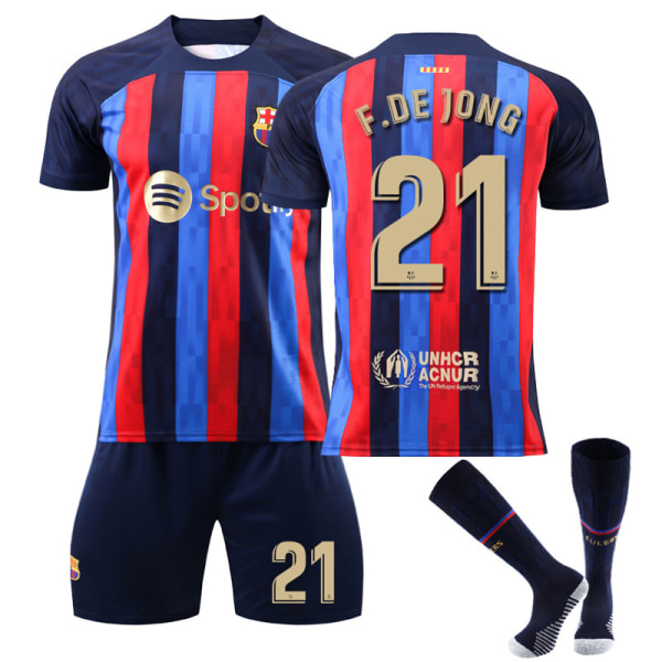 Den nya 22 Barcelona tröja hemma NR. 21 De Jong tröja set #18