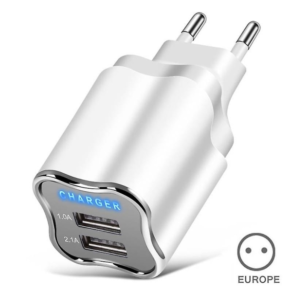 Väggladdare Dubbla USB -portar 5V 2A LED-ljus Power för iPhone Android-telefoner Nyhet EU Plug