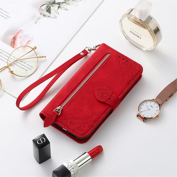 【BQ】iPhone-etui - Flip-læderetui med prægede kortpladser, rød til iPhone 14 Pro Max Red Red iPhone 14 Pro Max