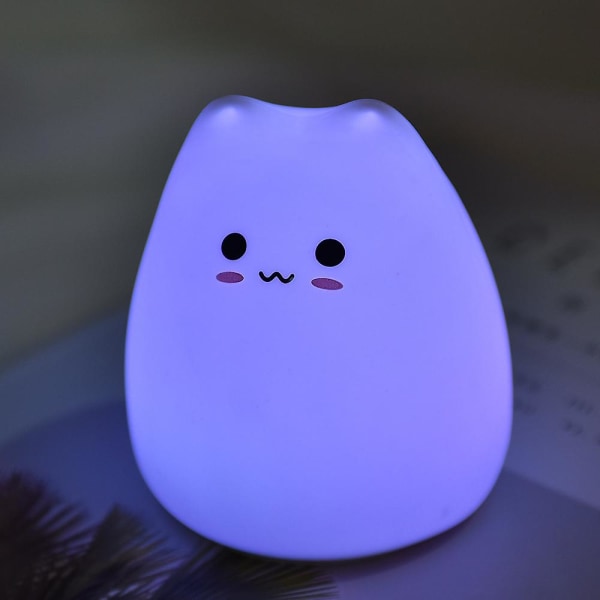 1st katt nattlampa för barn söt silikon Rgb fargeskiftande ledlampa för flickor och pojkar barnkammare, vit hvit white 9*8.9*10.2cm