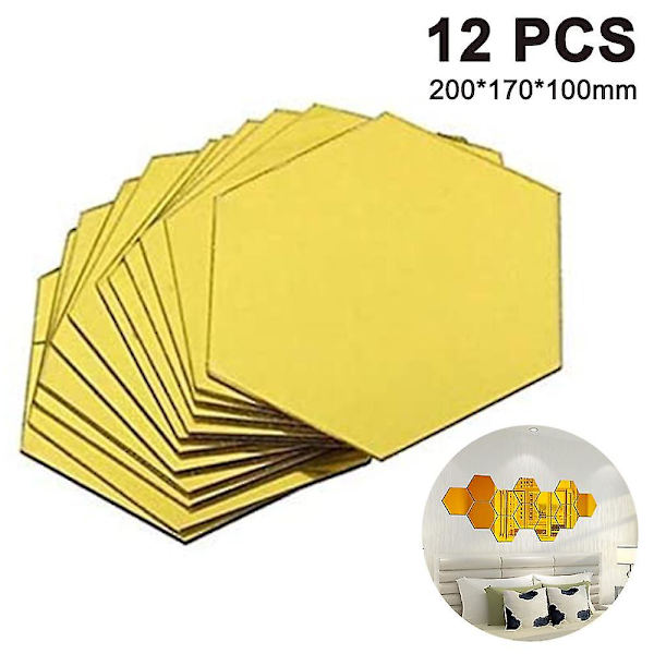 Hexagon Wall Decals,12 Stk Stor Aftagelig Akryl Spejlvæg