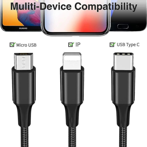 1,2 metrin multi 3a, 3-in-1 USB latausjohto puhelimella/tyyppi C