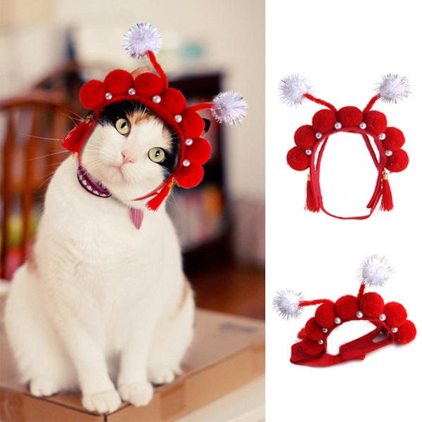 Husdjurshuvudbonader kinesisk stil dekorativ plysch Peking Opera Design Cat Cosplay Keps för fest Red