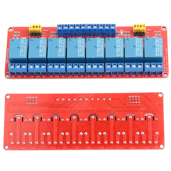 8-kanals Optokopplarrelämodulkort Hög & Låg Trigger 24V